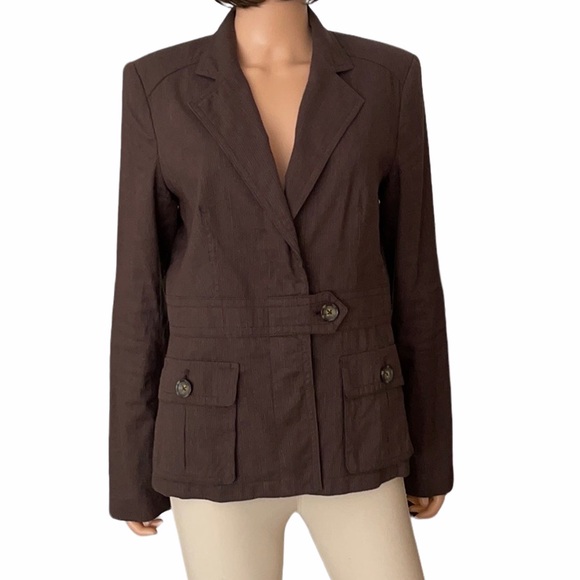 Banana Republic Factory Jackets & Blazers - Banana Republic Linen Cotton Brown Pinstriped Blazer